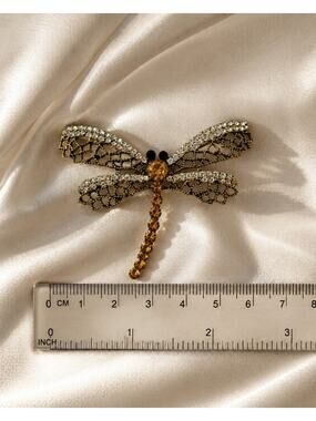 Gold Tone Dragonfly Rhinestone Brooch Pin